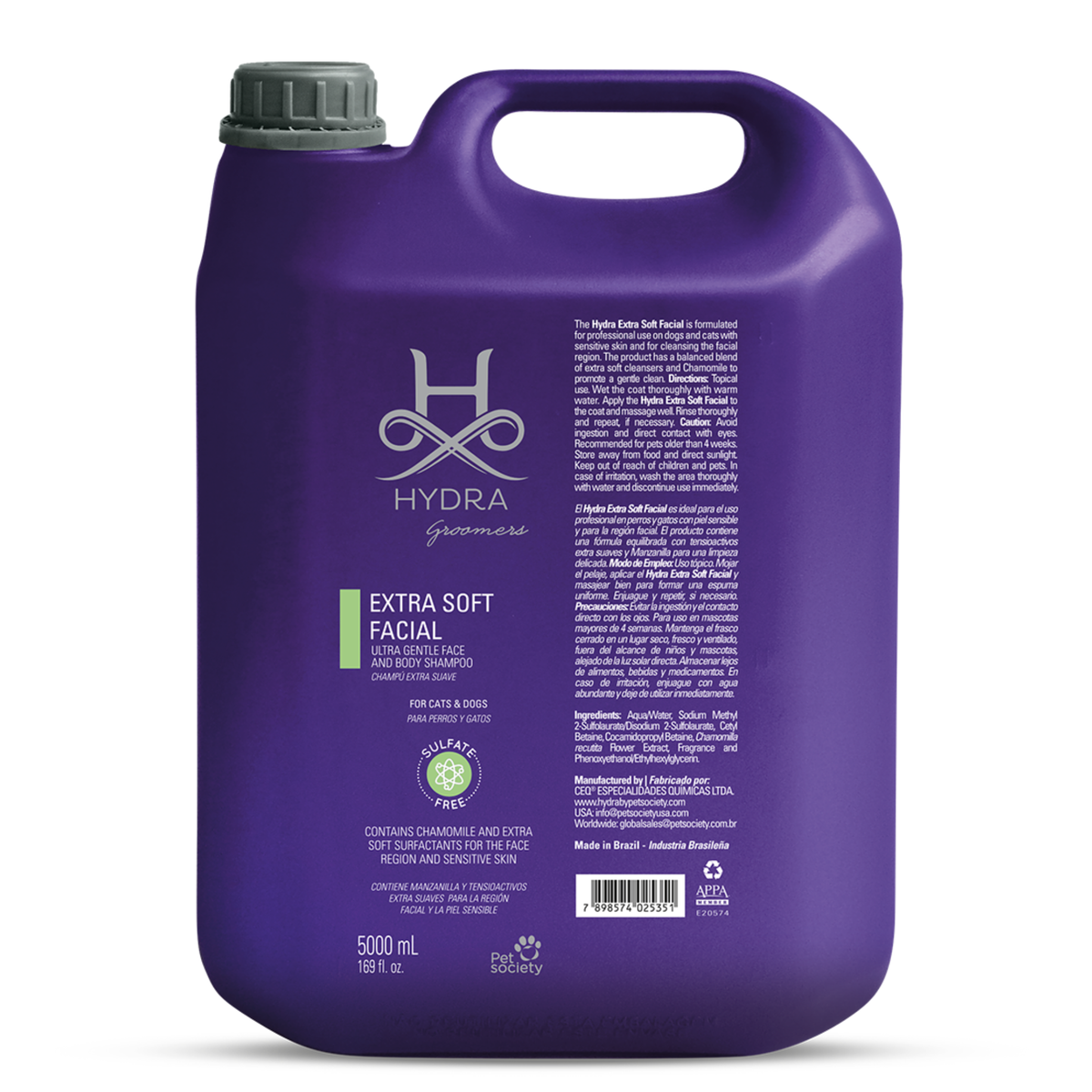 Frasco de 5 litros de shampoo facial Hydra Extra Soft