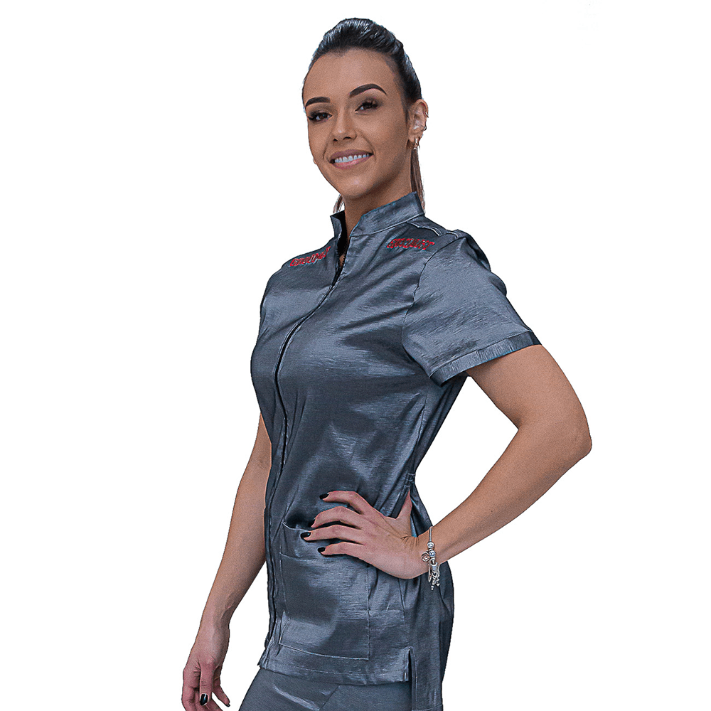 Chaqueta de Peluqueria Profesional PREMIUM Plata con Bordado [Paw Color] (Femenino)