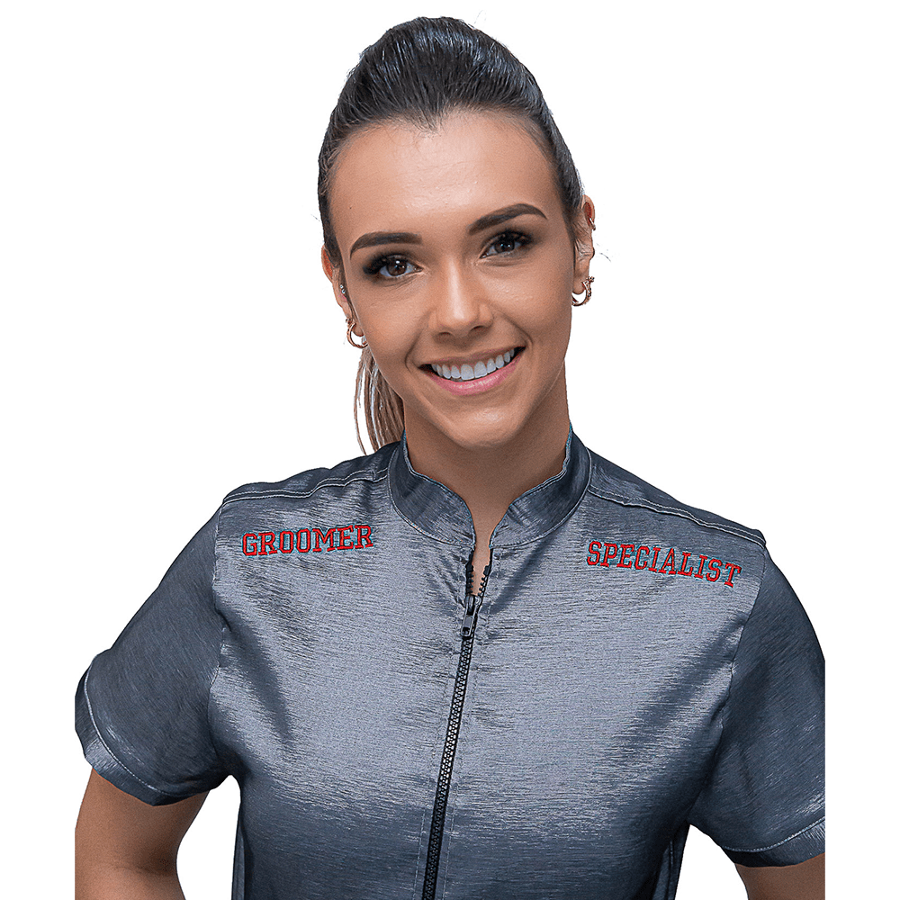 Chaqueta de Peluqueria Profesional PREMIUM Plata con Bordado [Paw Color] (Femenino)