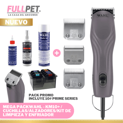 MEGA PACK Promocional WAHL - Maquina Profesional KM10+/7F+5F+4F/Kit Alzadores/Kit de Limpieza y Enfr